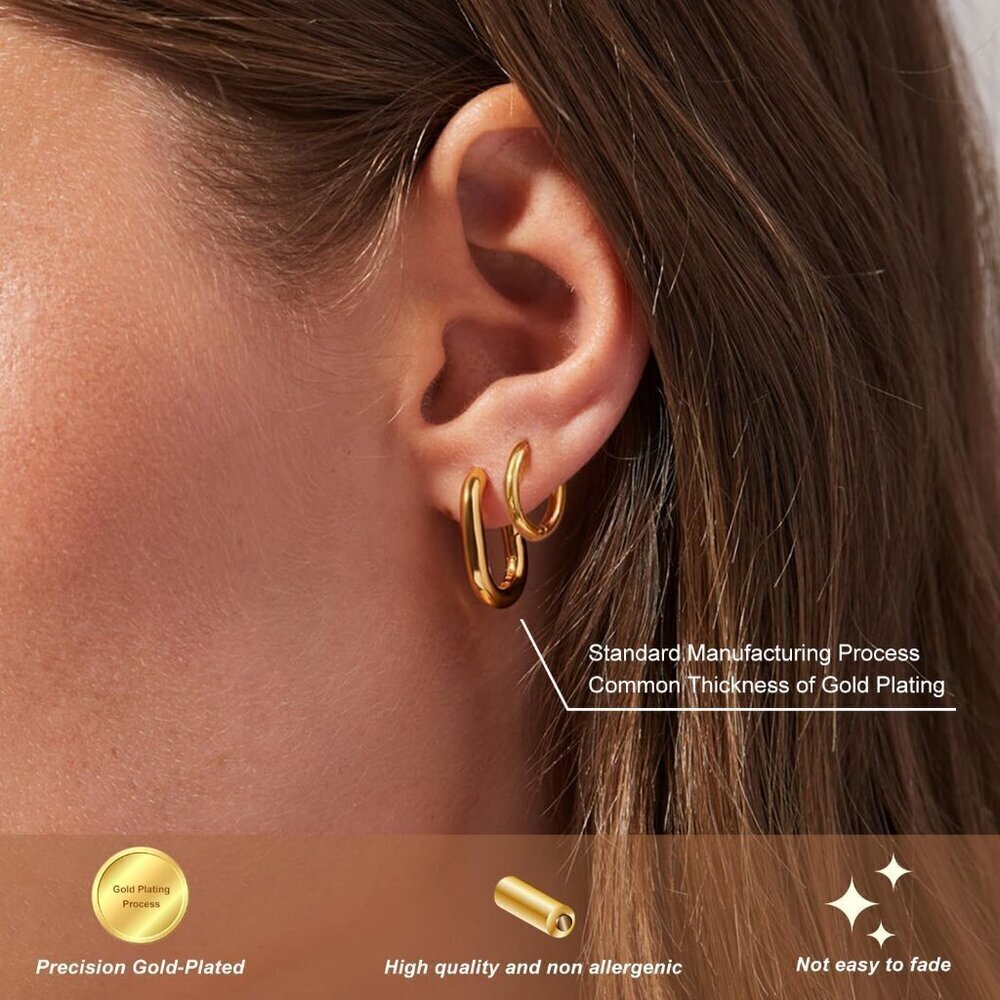 6 Pairs Gold Silver Hoop Earrings Set for Women Hypoallergenic 14K Gold Plated - Picture 7 of 7